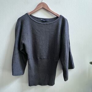 Women's Gray Ribbed Knit Wide Long-Sleeve Sweater Top Ann Klein Size Medium